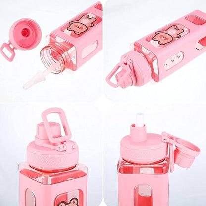Kawaii Water Bottle with Straw and Sticker (Assorted Color)
